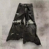Threebooy Y2K American Fashion New Holes Do Old Washed Baggy Jeans Men Harajuku Vintage Hip-hop Popular Casual High Waist Wide-leg Pants